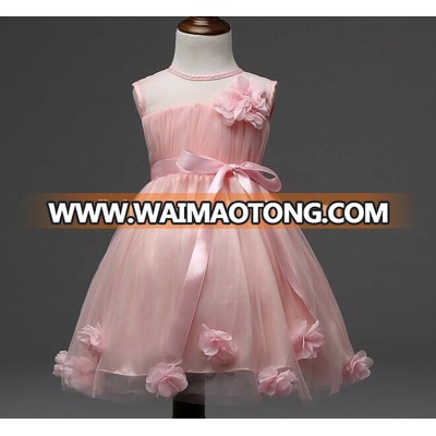 2017 Children kids frocks designs clothes wear pink round collar girls dresses